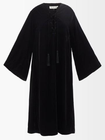 Fil De Vie - Lilith Laced Velvet Kaftan - Womens - Black