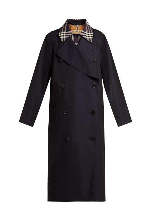 Matchesfashion.com Burberry - Danson Checked Insert Cotton Trench Coat - Womens - Blue Multi