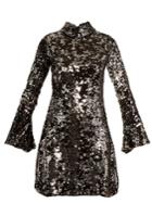 Halpern Sequin-embellished High-neck Flared-sleeve Dress