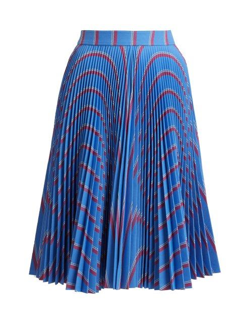 Matchesfashion.com Calvin Klein 205w39nyc - Wavy Stripe Print Pleated Midi Skirt - Womens - Blue Multi