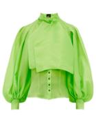 Matchesfashion.com Elzinga - Balloon Sleeve Silk Organza Blouse - Womens - Green
