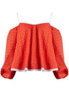 Matchesfashion.com Anna October - Puff Sleeve Off The Shoulder Broderie Anglaise Top - Womens - Red