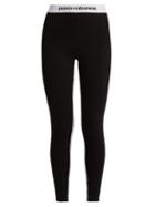 Matchesfashion.com Paco Rabanne - High Rise Logo Trim Stretch Leggings - Womens - Black