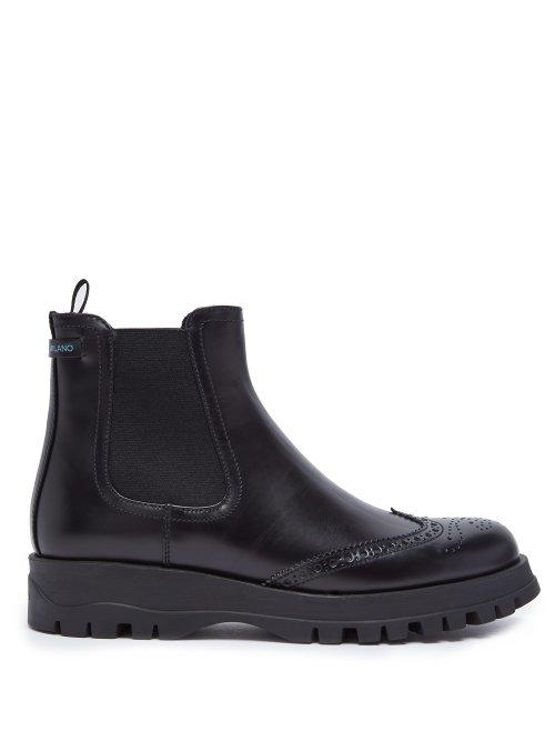 Matchesfashion.com Prada - Brogue Detail Leather Ankle Boot - Womens - Black