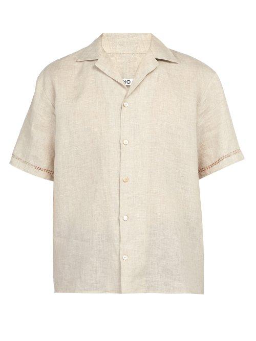 Matchesfashion.com Hecho - Deshilado Embroidered Linen Shirt - Mens - Beige