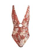 Matchesfashion.com Zimmermann - Wayfarer Plunge Front Floral Print Swimsuit - Womens - Red Print