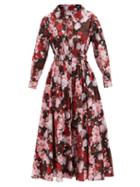 Erdem - Darcie Giselle Floral-print Cotton-poplin Dress - Womens - Red
