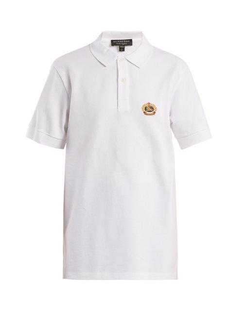 Matchesfashion.com Burberry - Unisex Crest Embroidered Cotton Piqu Polo Shirt - Womens - White