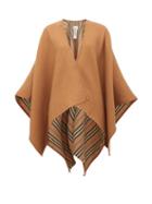 Matchesfashion.com Burberry - Heritage Icon Stripe Reverse Wool Poncho - Womens - Beige Multi