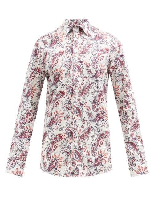 Etro - Paisley-print Cotton-poplin Shirt - Mens - Red White