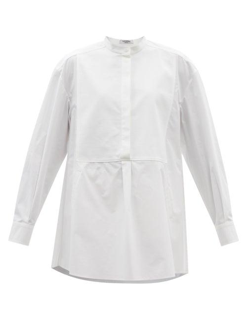 Ladies Rtw Valentino - Stand-collar Bib-front Cotton Shirt - Womens - White
