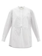 Ladies Rtw Valentino - Stand-collar Bib-front Cotton Shirt - Womens - White