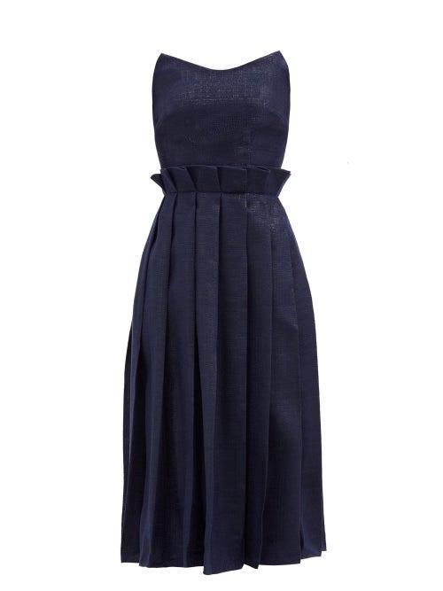 Matchesfashion.com Duncan - Beloved Origami-pleated Wool-blend Dress - Womens - Navy