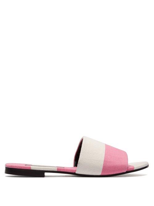 Matchesfashion.com Avec Modration - Monaco Striped Canvas Slides - Womens - Pink Stripe