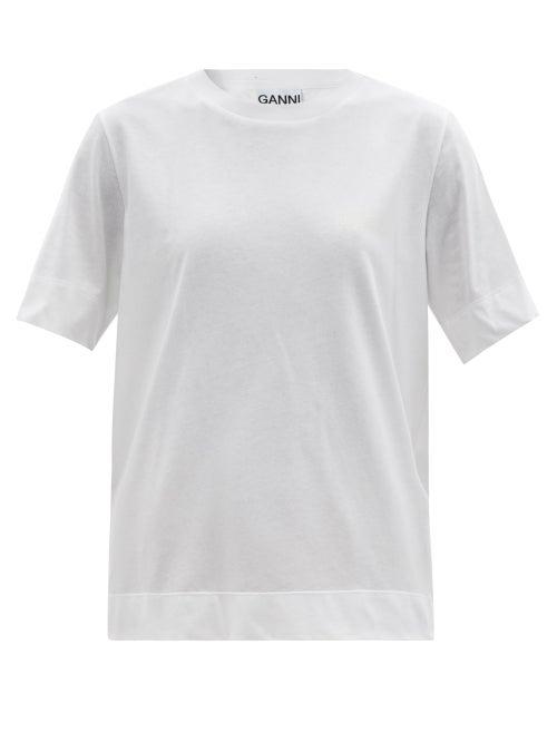 Ladies Rtw Ganni - Cotton-blend Jersey T-shirt - Womens - White
