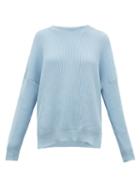 Matchesfashion.com Loewe - Dropped-shoulder Ribbed Cotton Sweater - Womens - Light Blue