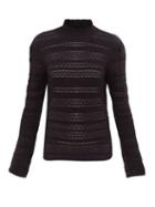 Matchesfashion.com Chlo - High Neck Striped Knit Sweater - Womens - Navy