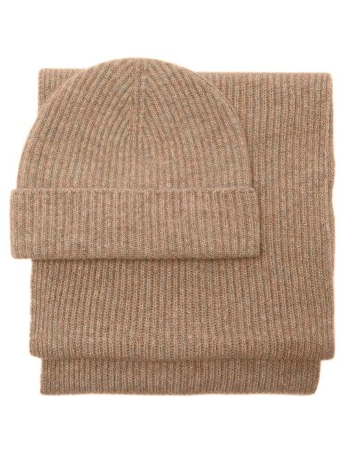 Ladies Accessories Johnstons Of Elgin - Donegal Ribbed-cashmere Beanie And Scarf Set - Womens - Light Beige
