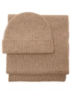 Ladies Accessories Johnstons Of Elgin - Donegal Ribbed-cashmere Beanie And Scarf Set - Womens - Light Beige