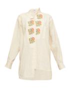 Matchesfashion.com Loewe - Asymmetric Floral Cross-stitch Linen Shirt - Womens - Cream Multi