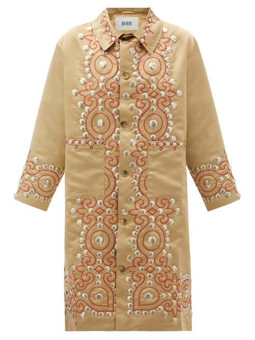 Matchesfashion.com Bode - Studded Paisley-embroidered Satin Coat - Womens - Gold