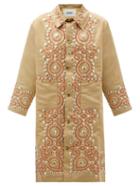 Matchesfashion.com Bode - Studded Paisley-embroidered Satin Coat - Womens - Gold
