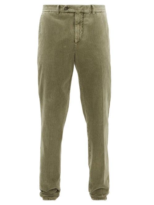 Matchesfashion.com Brunello Cucinelli - Slim Leg Cotton Corduroy Trousers - Mens - Green