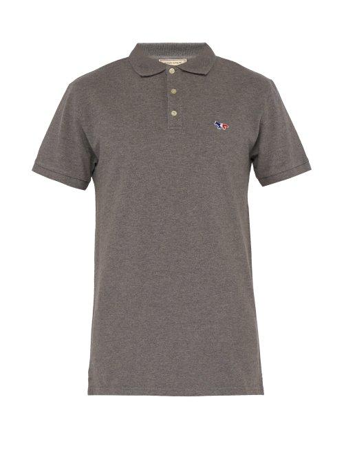 Matchesfashion.com Maison Kitsun - Fox Embroidered Cotton Piqu Polo Shirt - Mens - Grey