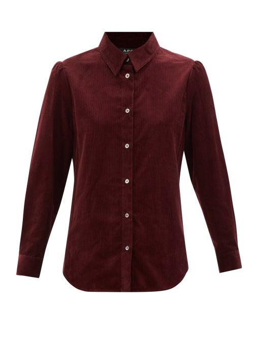 A.p.c. - Jenny Cotton-needlecord Shirt - Womens - Burgundy