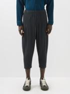 Homme Pliss Issey Miyake - Cropped Technical-pleated Trousers - Mens - Dark Grey
