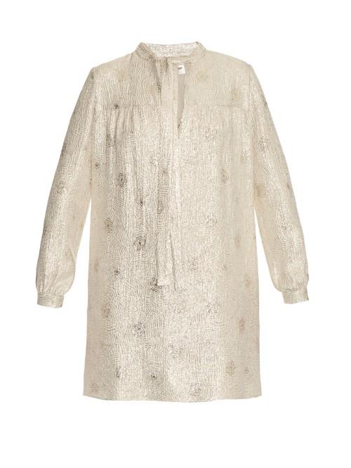 Saint Laurent Self-tie Neck Silk-blend Jacquard Dress