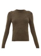 Matchesfashion.com Isabel Marant - Hynn V Insert Boiled Wool Blend Sweater - Womens - Khaki