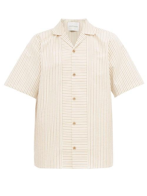 Matchesfashion.com King & Tuckfield - Striped Seersucker Cotton Bowling Shirt - Mens - Cream