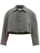 Matchesfashion.com Maison Margiela - Flamingo Print Satin And Tweed Cropped Jacket - Mens - Grey