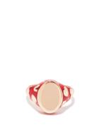 Alison Lou - Amour 14kt Gold & Enamel Signet Ring - Womens - Red Multi