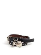 Matchesfashion.com Alexander Mcqueen - Skull Charm Studded Leather Wraparound Bracelet - Mens - Black
