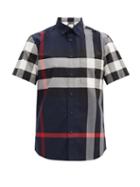 Matchesfashion.com Burberry - Somerton Oversized-check Cotton-blend Poplin Shirt - Mens - Navy Multi