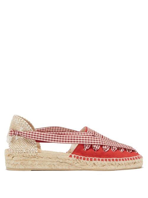 Matchesfashion.com Castaer - Grace Gingham Lace Canvas Espadrilles - Womens - Red