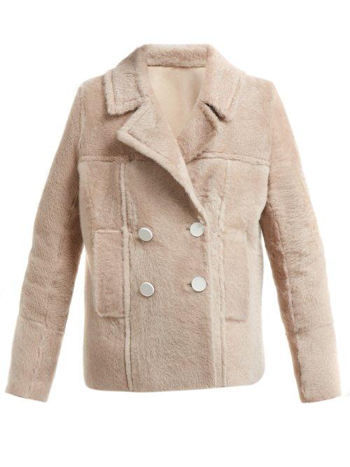 Matchesfashion.com Yves Salomon - Shearling Double Breasted Jacket - Womens - Beige