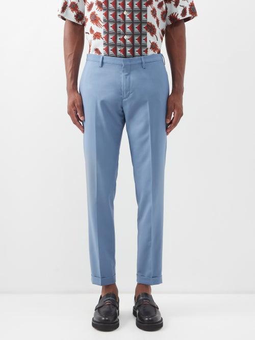 Paul Smith - Flat-front Pleated Wool Suit Trousers - Mens - Blue