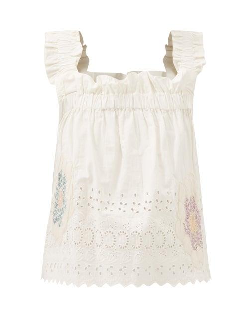 Sea - Violette Broderie-anglaise Cotton Top - Womens - White