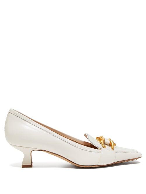 Matchesfashion.com Bottega Veneta - Kitten Heel Calf Hair And Leather Loafers - Womens - Cream