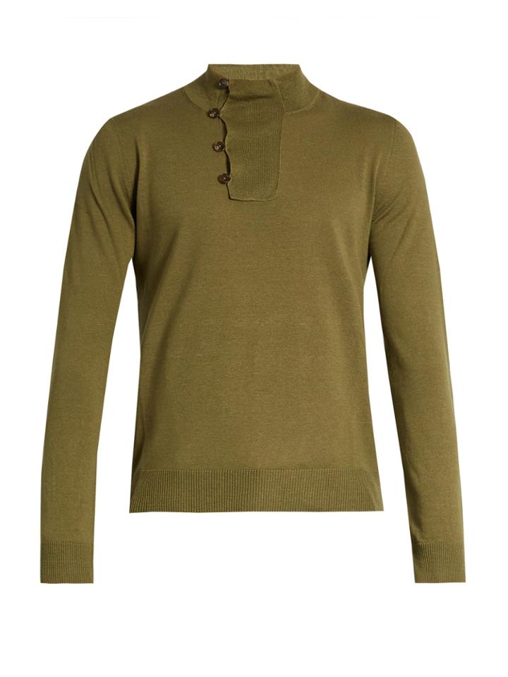 Maison Margiela Leather Elbow-patch Linen-blend Sweater