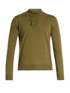 Maison Margiela Leather Elbow-patch Linen-blend Sweater