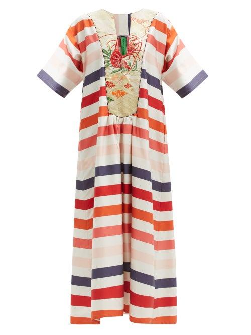 Matchesfashion.com Rianna + Nina - Striped Vintage Silk-poplin Maxi Dress - Womens - Multi
