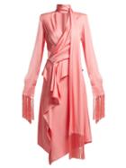Matchesfashion.com Alexander Mcqueen - Fringe Trimmed Silk Satin Midi Dress - Womens - Pink