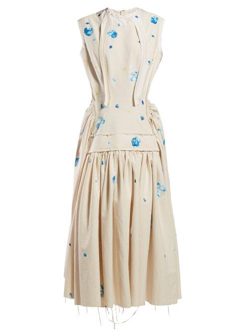 Matchesfashion.com Marni - Raw Edge Floral Print Cotton Dress - Womens - Blue Print