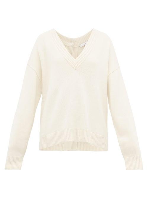 Matchesfashion.com Tibi - Buttoned V Neck Cashmere Sweater - Womens - Ivory