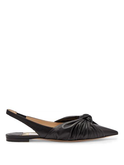 Matchesfashion.com Jimmy Choo - Annabelle Knot Front Leather Slingback Flats - Womens - Black