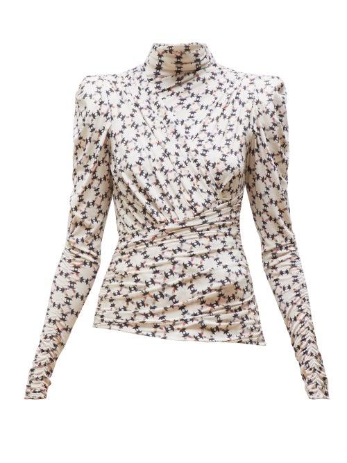 Matchesfashion.com Isabel Marant - Jalford Printed Roll Neck Draped Top - Womens - Ivory Multi